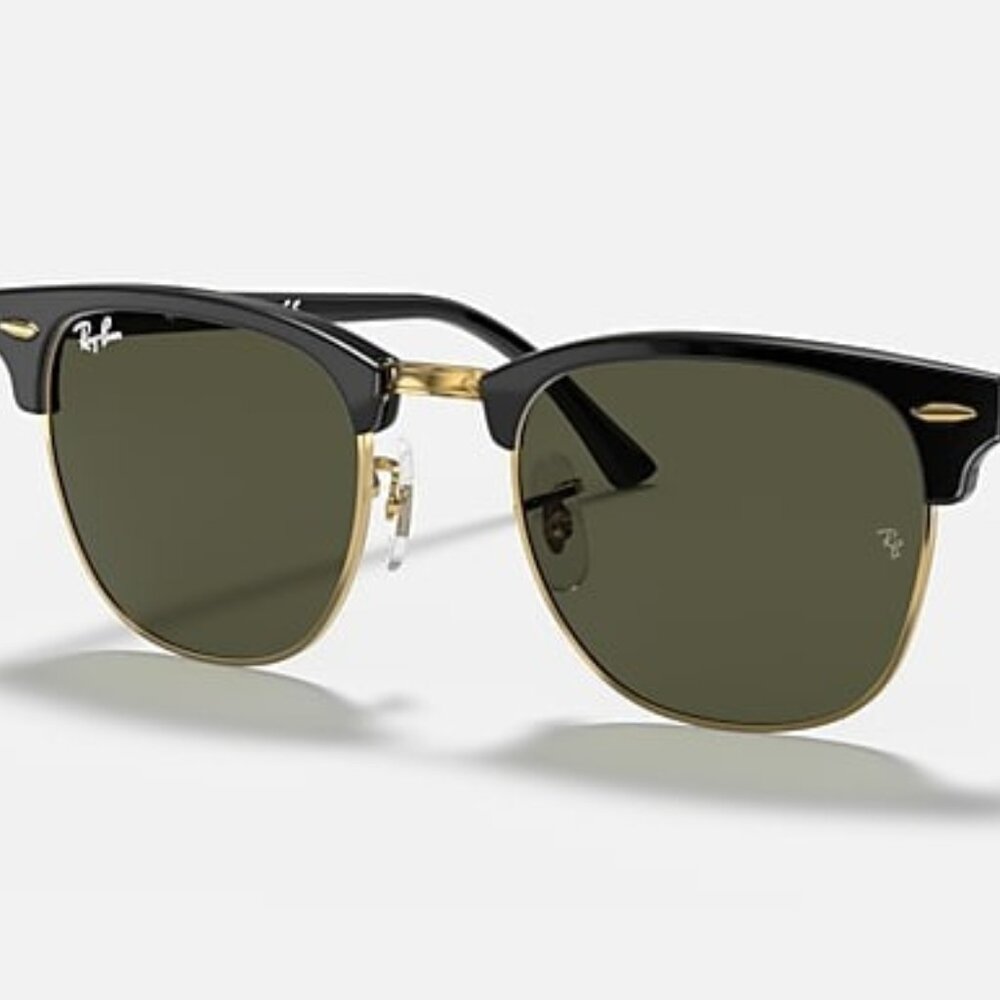 NEW RAY-BAN Clubmaster Classic  Polished Black on Gold Frame, G-15 Green Lenses